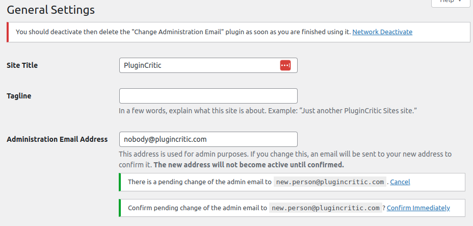 Change Admin Email screenshot